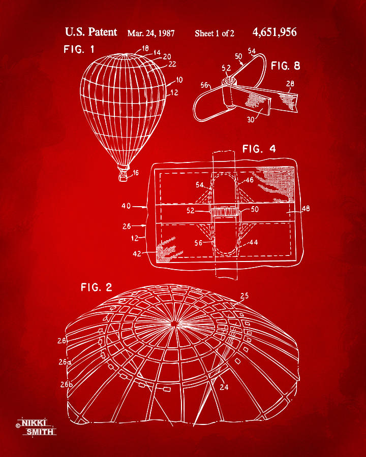 1987 Hot Air Balloon Patent Artwork - Red Digital Art by Nikki Marie Smith