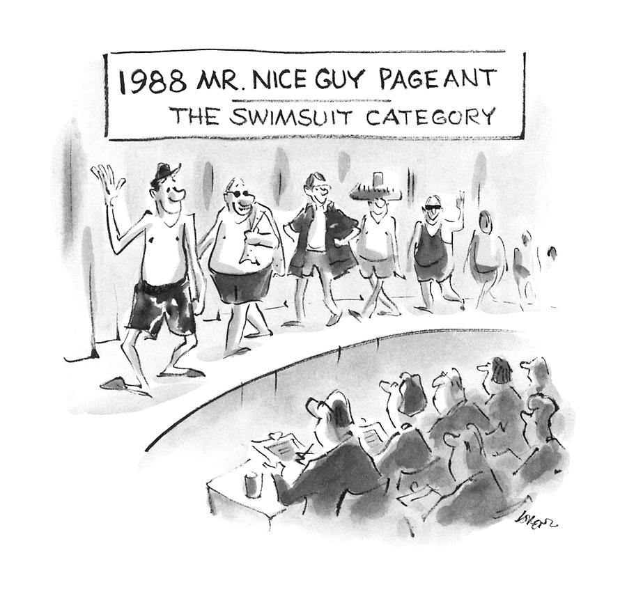 1988 Mr. Nice Guy Pageant-the Swimsuit Category Drawing by Lee Lorenz