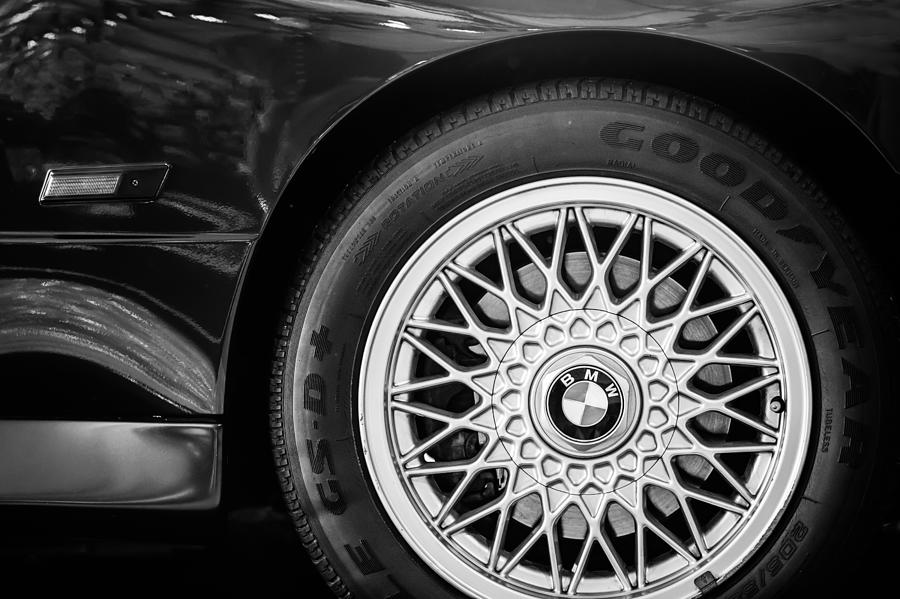 Black And White Photograph - 1989 BMW E30 M3 Convertible Wheel -0878bw by Jill Reger