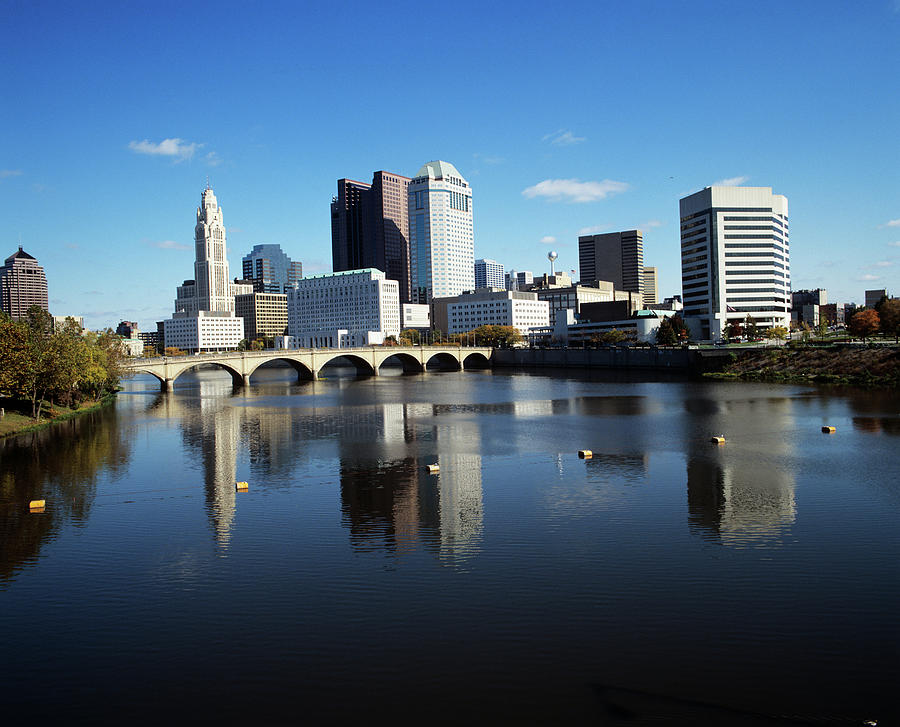 Horizontal Photograph - 1990s Skyline Along The Scioto River by Vintage Images Horizontal Photograph - 1990s Skyline Along The Scioto River by Vintage Images