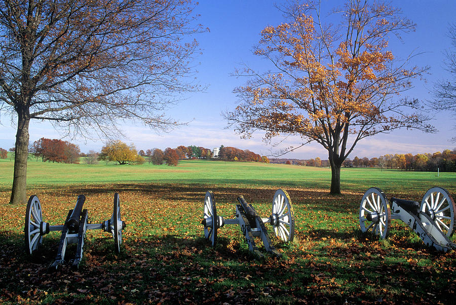 Fall Photograph - 1990s Three Cannons In Autumn Valley by Vintage Images
