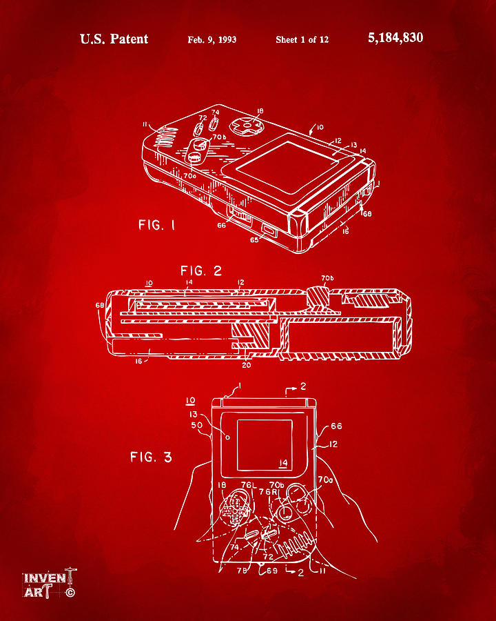 1993 Nintendo Game Boy Patent Artwork Red Digital Art by Nikki Marie Smith