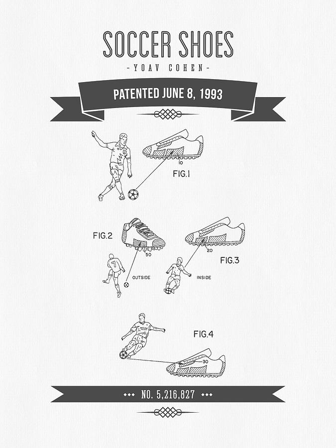 1993 Soccer Shoes Patent Drawing - Retro Gray Digital Art