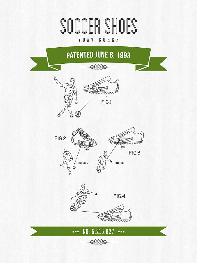 1993 Soccer Shoes Patent Drawing - Retro Green Digital Art