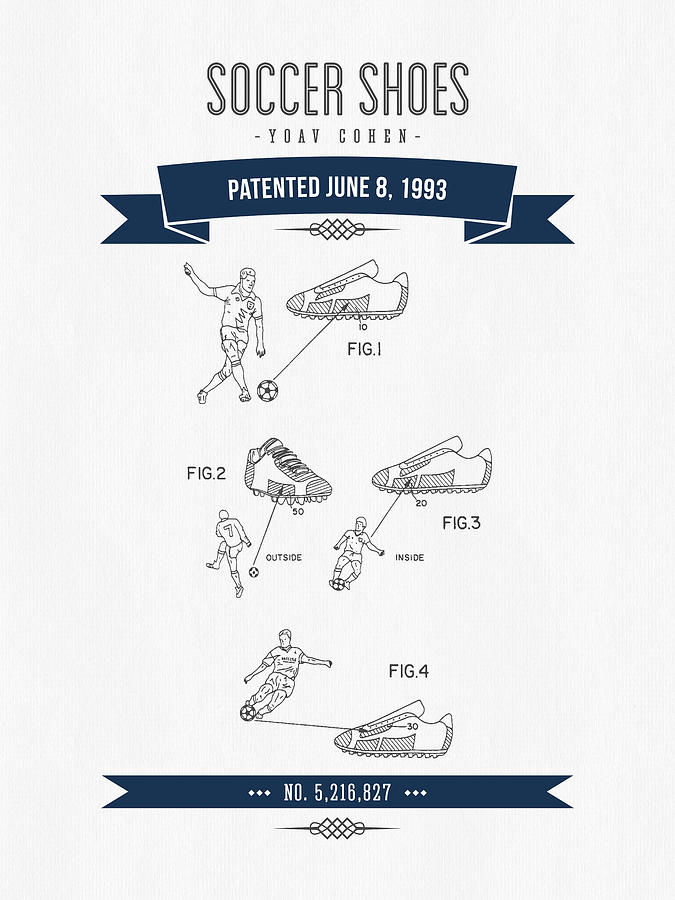 1993 Soccer Shoes Patent Drawing - Retro Navy Blue Digital Art