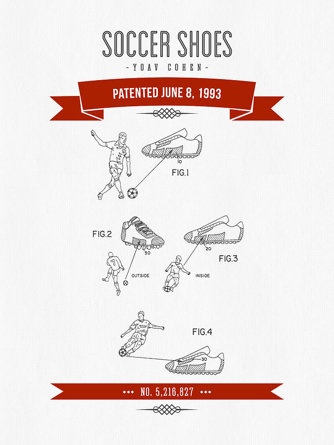 1993 Soccer Shoes Patent Drawing - Retro Red Digital Art