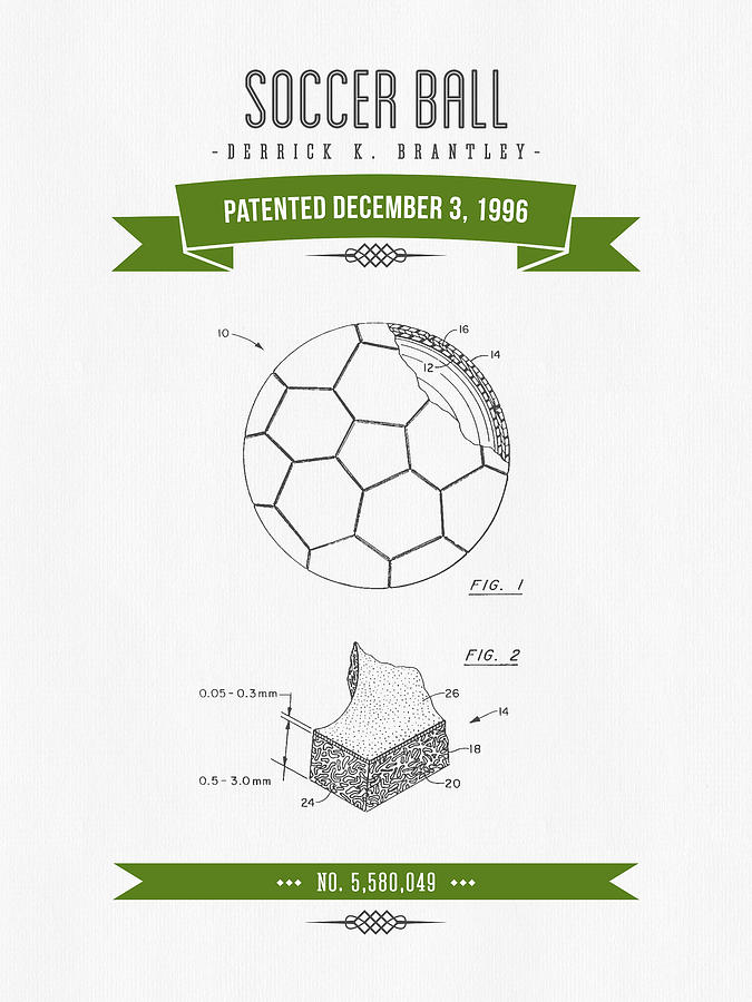 1996 Soccer Ball Patent Drawing - Retro Green Digital Art