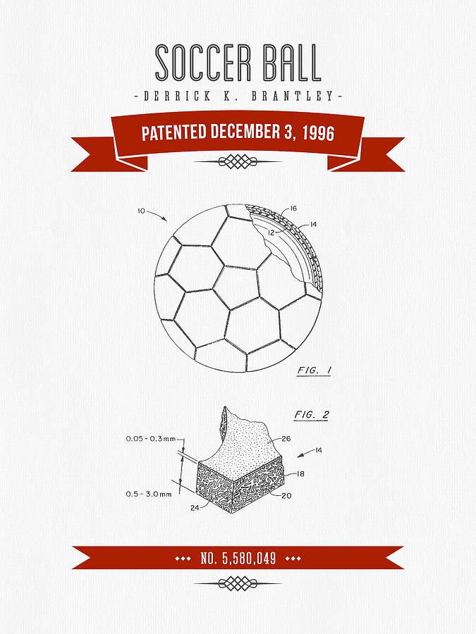 1996 Soccer Ball Patent Drawing - Retro Red Digital Art