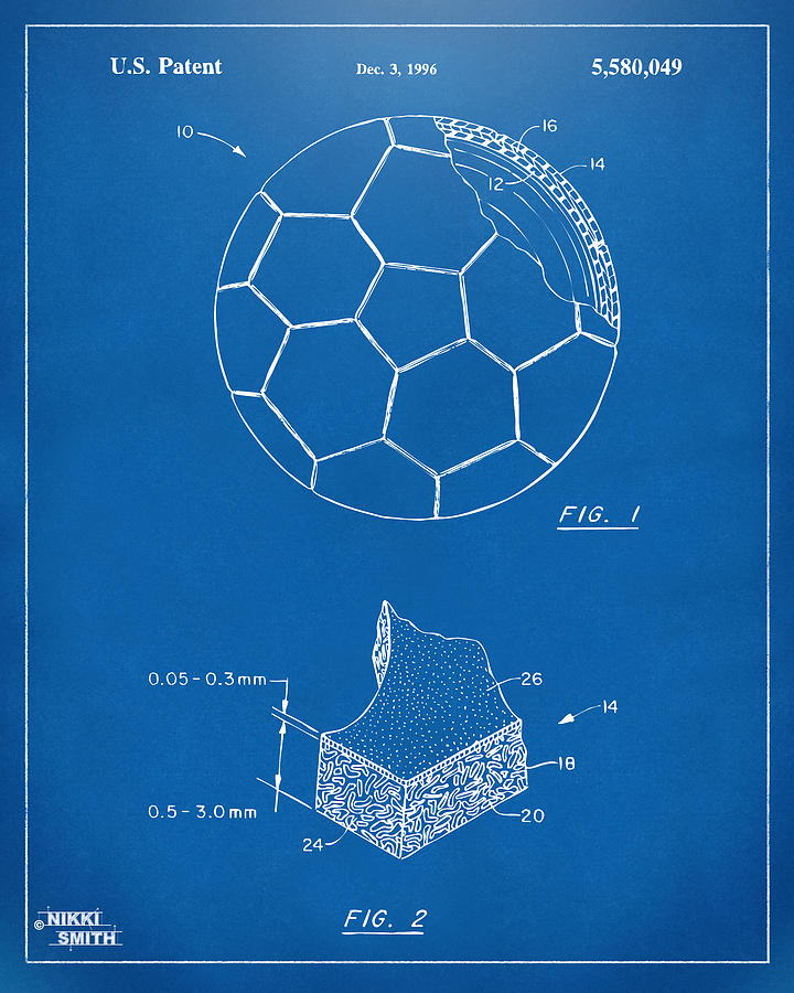 Soccer Digital Art - 1996 Soccerball Patent Artwork - Blueprint by Nikki Marie Smith
