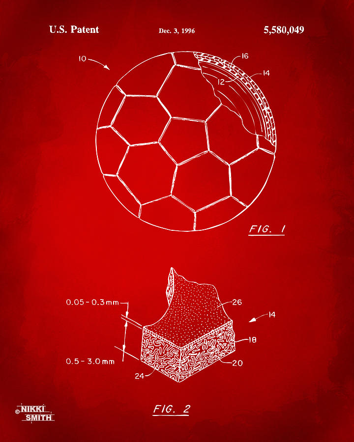 Soccer Digital Art - 1996 Soccerball Patent Artwork - Red by Nikki Marie Smith
