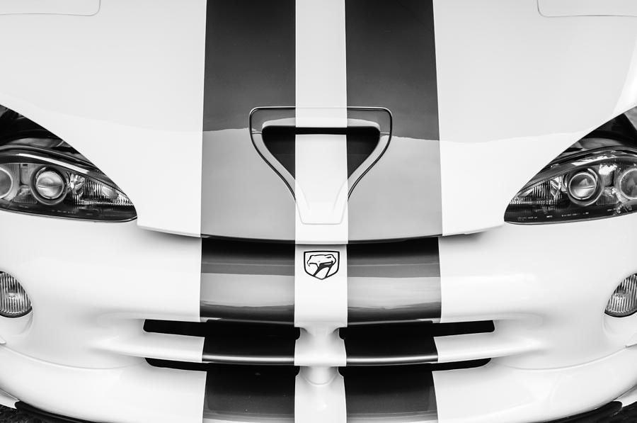 Black And White Photograph - 1998 Dodge Viper GTS-R Grille Emblem -0329bw by Jill Reger