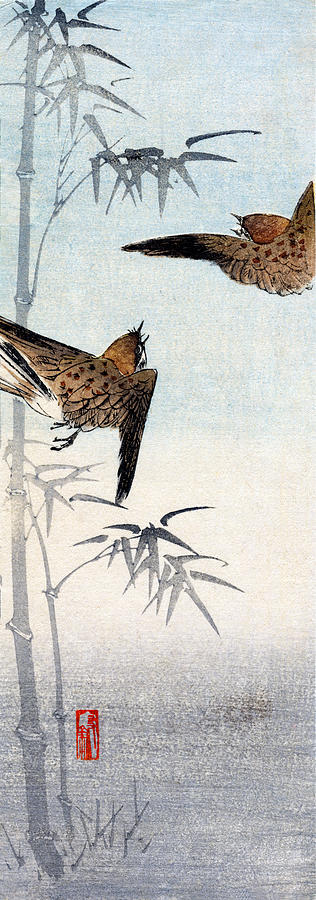 19th C. Japanese Sparrows Painting by Historic Image