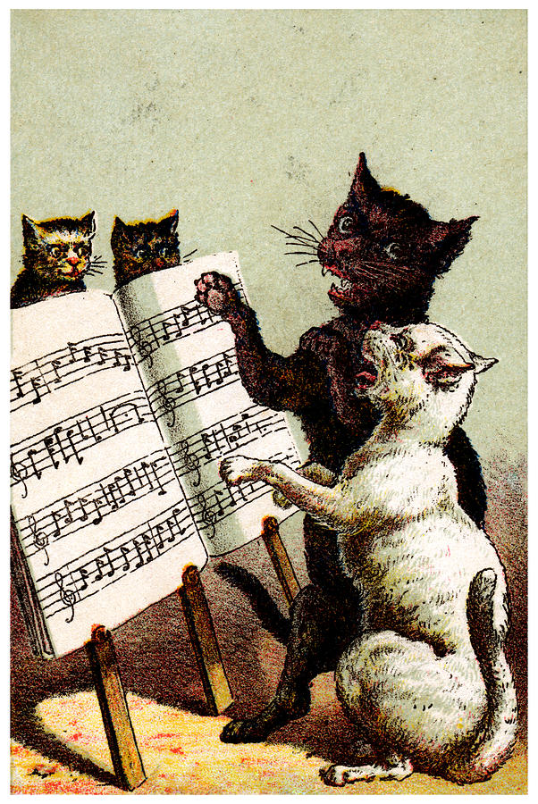 19th c. Quartet of Singing Cats Painting by Historic Image