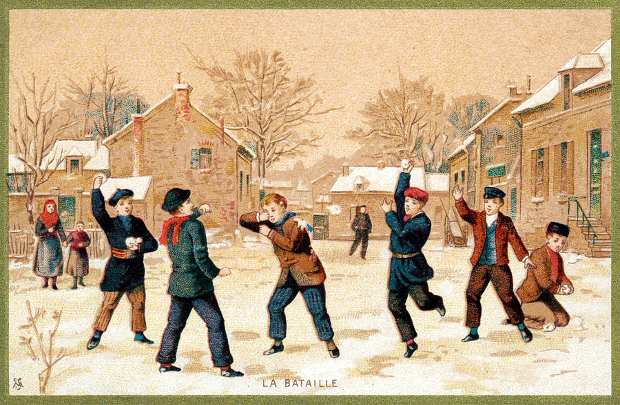 19th C. Snowball Fight Painting by Historic Image