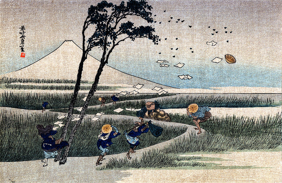 19th C. Windy Day in Japan Painting by Historic Image
