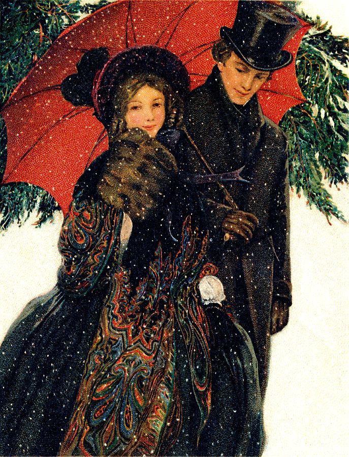 19th C. Young Couple in Winter Painting by Historic Image