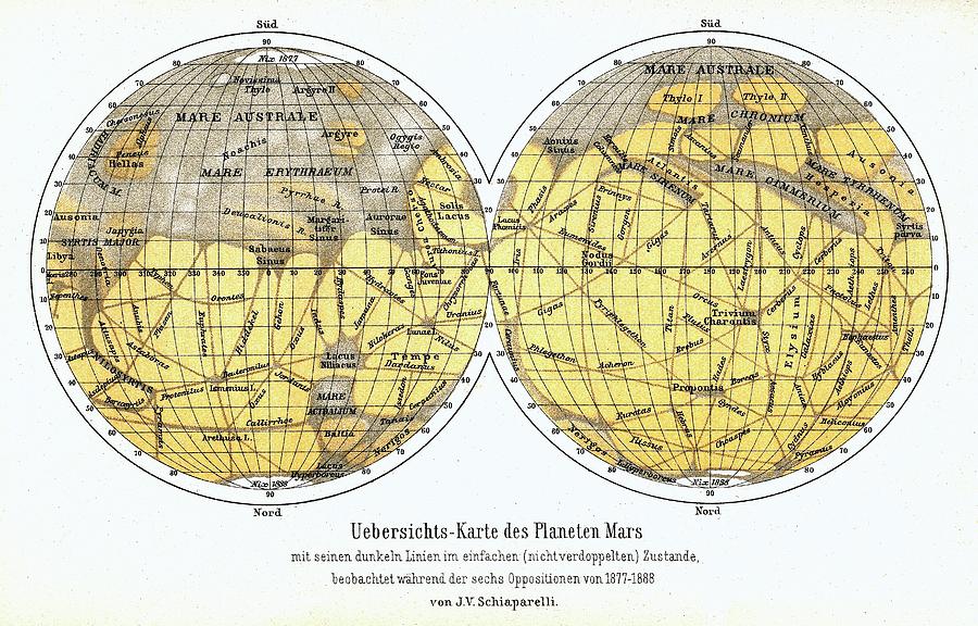 19th Century Map Of Mars Photograph by Detlev Van Ravenswaay