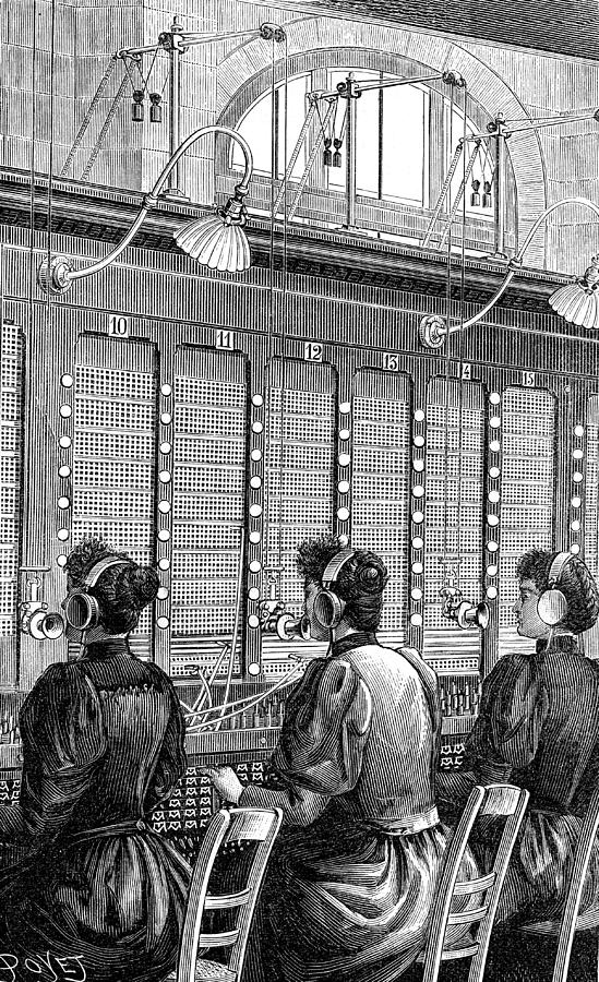 Black And White Photograph - 19th Century Telephone Exchange by Collection Abecasis/science Photo Library