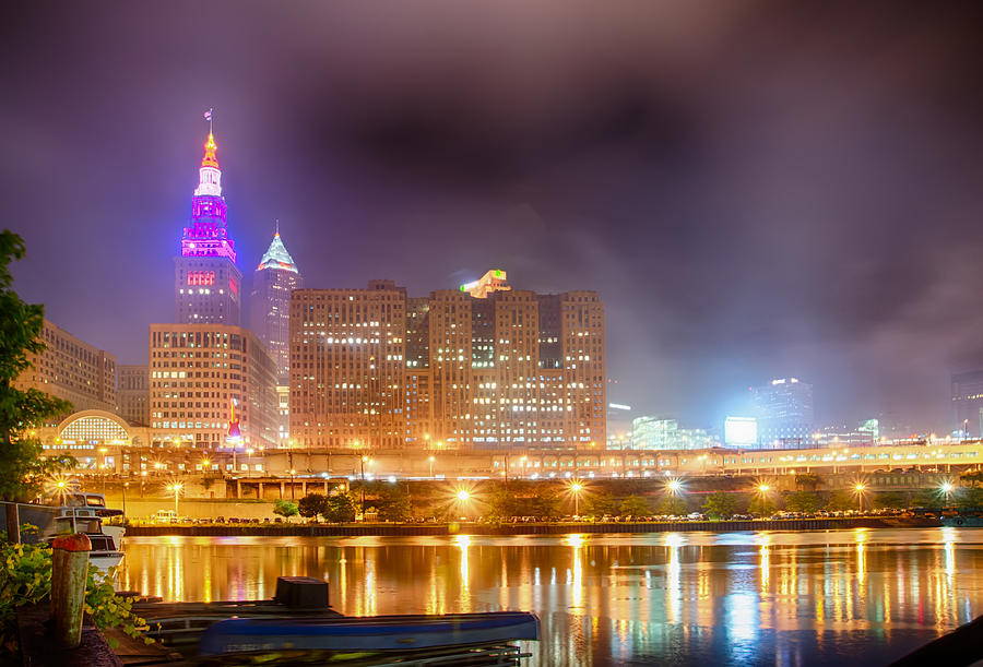  Cleveland downtown at night #2 Photograph by Alex Grichenko
