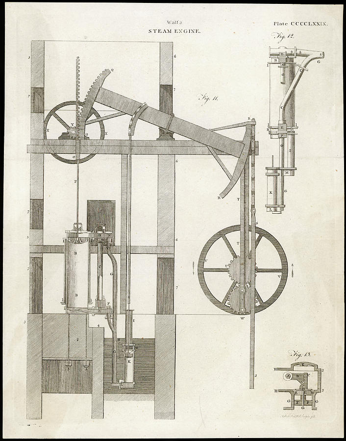Watt's Steam Engine Circa 1765 Drawing by Mary Evans Picture Library