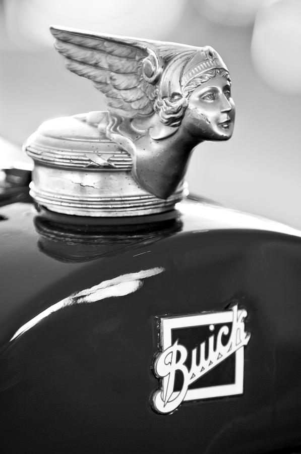 Black And White Photograph - 1928 Buick Custom Speedster Hood Ornament #3 by Jill Reger