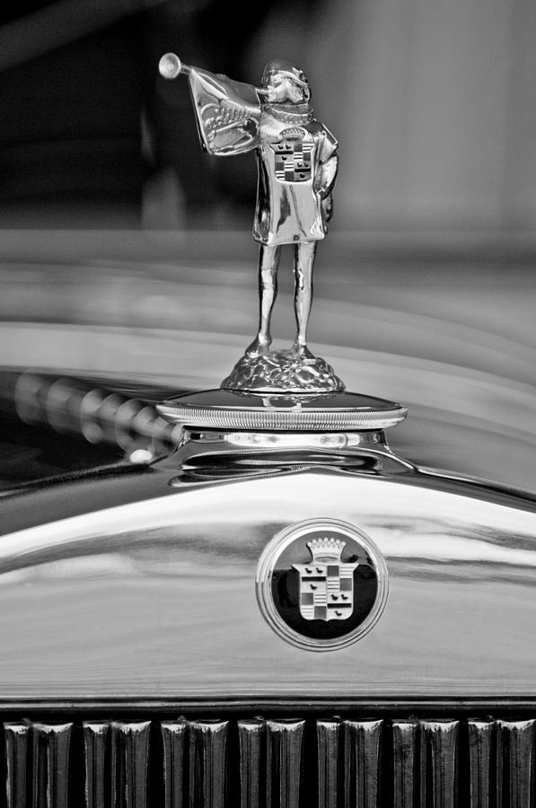 Black And White Photograph - 1929 Cadillac 1183 Dual Cowl Phaeton Hood Ornament by Jill Reger