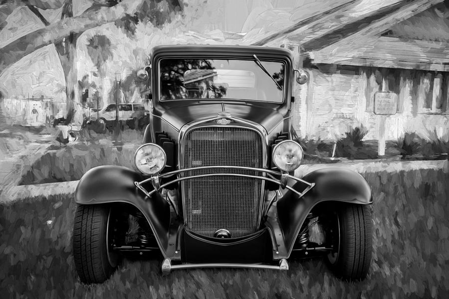 Vintage Photograph - 1932 Chevrolet 5 Window Coupe Painted BW  #2 by Rich Franco