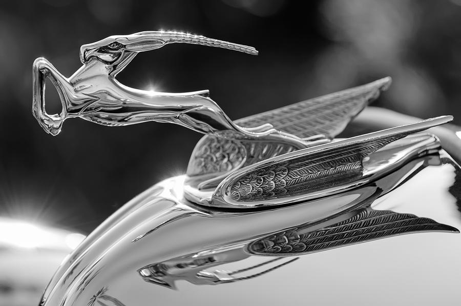 Black And White Photograph - 1933 Chrysler Imperial Hood Ornament -0484BW by Jill Reger