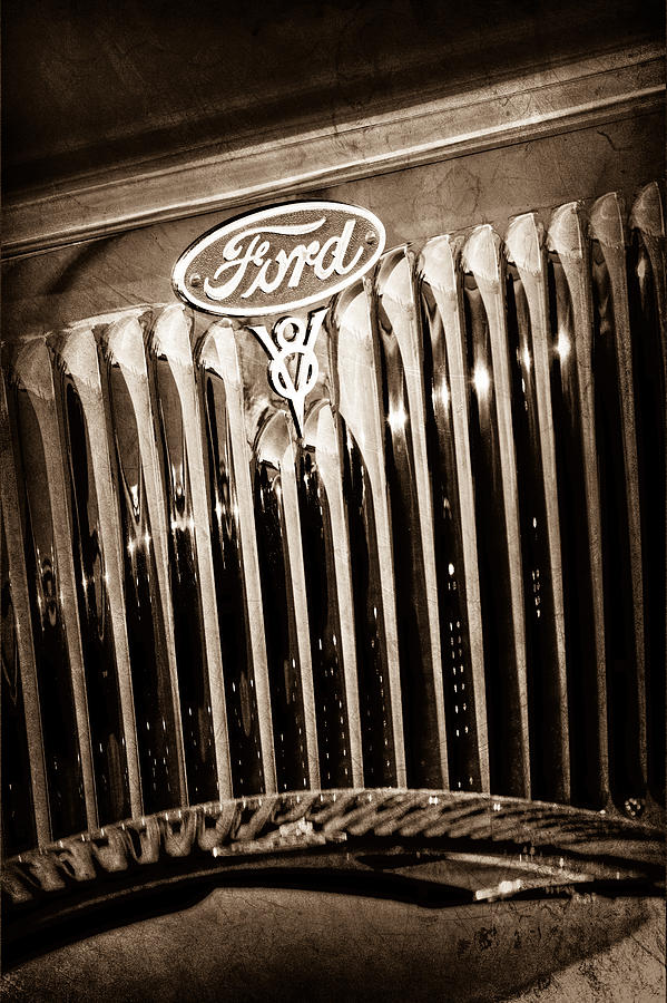 Car Photograph - 1934 Ford V8 Emblem #2 by Jill Reger