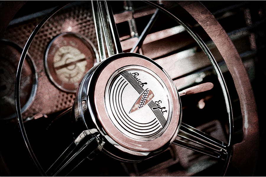 Car Photograph - 1941 Buick Eight Special Steering Wheel Emblem #2 by Jill Reger