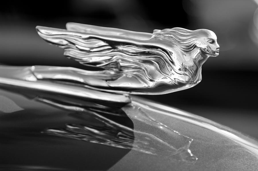 Black And White Photograph - 1941 Cadillac Hood Ornament #2 by Jill Reger