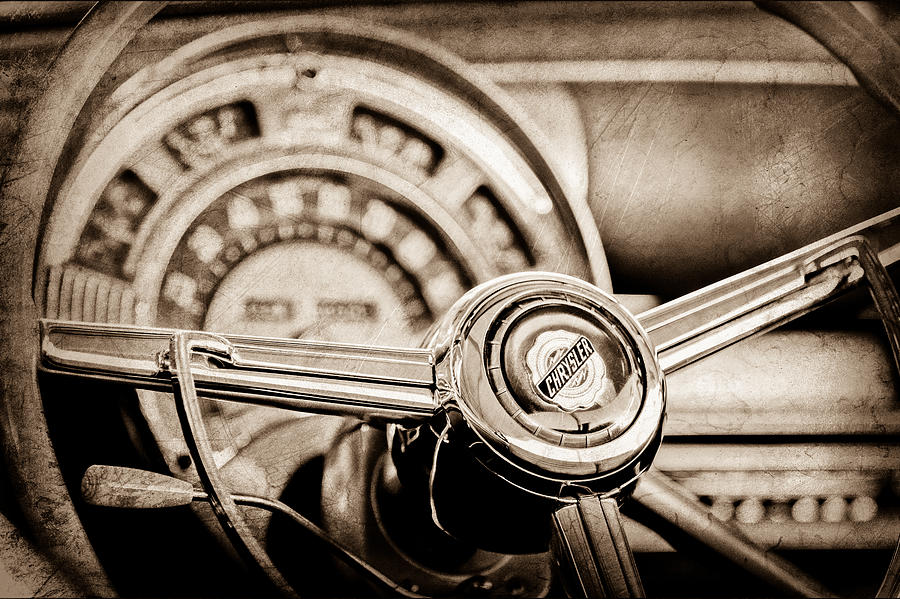 1949 Chrysler Town and Country Convertible Steering Wheel Emblem #2 Photograph by Jill Reger