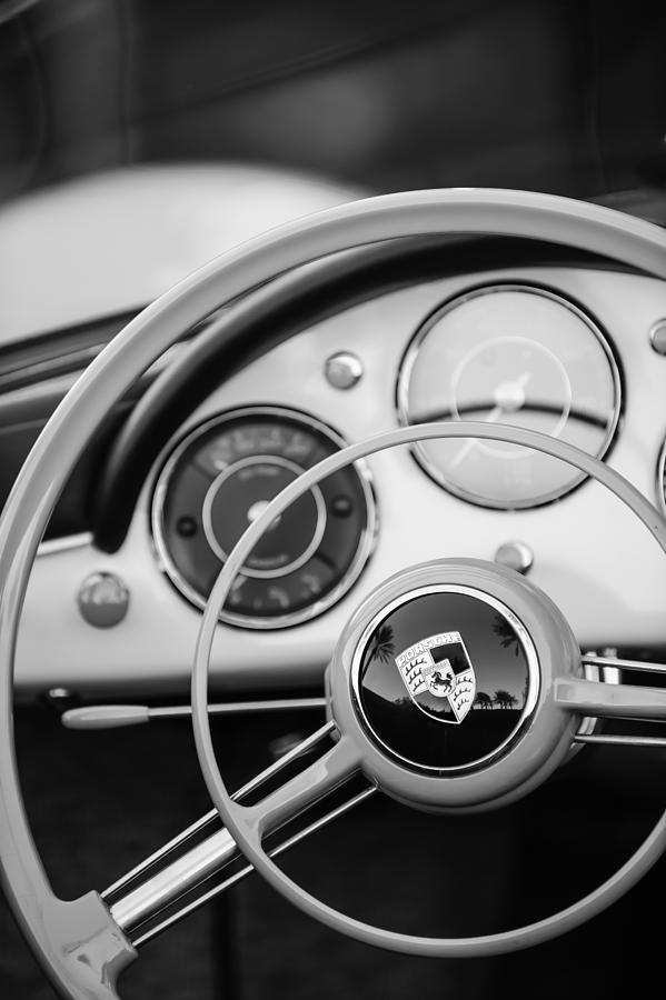 Car Photograph - 1957 Porsche 356 A Carrera 1500 GS Speedster Steering Wheel Emblem #2 by Jill Reger