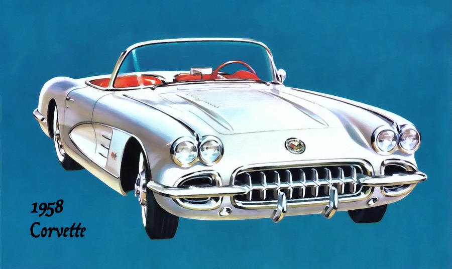 1958 Corvette Digital Art by Walter Colvin