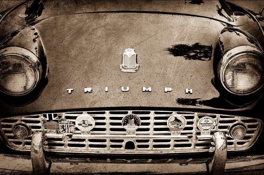 Car Photograph - 1960 Triumph TR 3 Grille Emblems #2 by Jill Reger