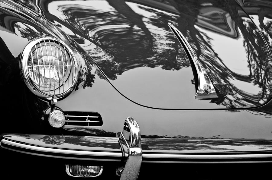 Black And White Photograph - 1963 Porsche 356 B Cabriolet Hood Emblem #2 by Jill Reger