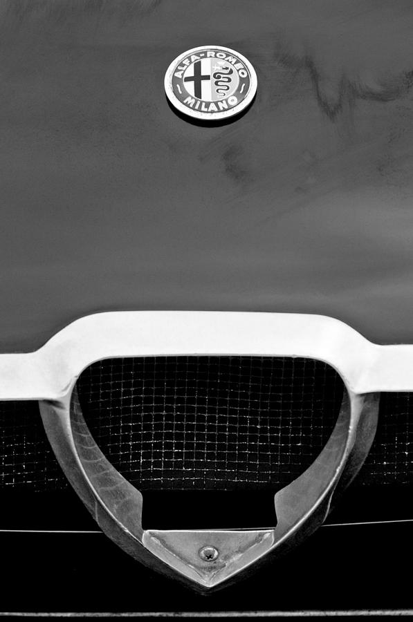 Black And White Photograph - 1965 Alfa Romeo TZ 1 Grille Emblem #2 by Jill Reger