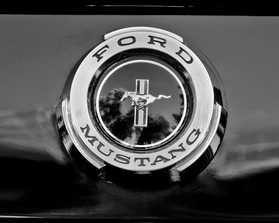 Black And White Photograph - 1965 Shelby prototype Ford Mustang Emblem by Jill Reger