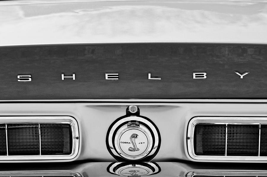 Black And White Photograph - 1968 Ford Shelby GT500 KR Convertible Rear Emblems #2 by Jill Reger