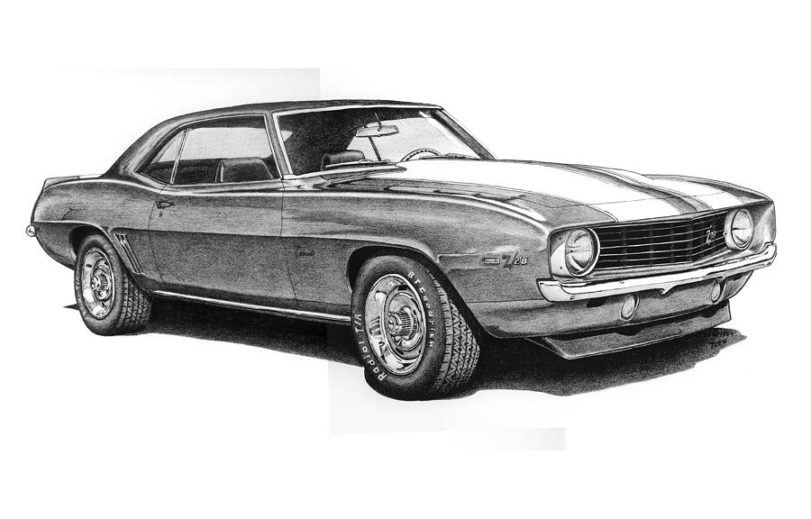 Z28 Drawing - 1969 Chevrolet Camaro Z/28 Coupe #2 by Nick Toth