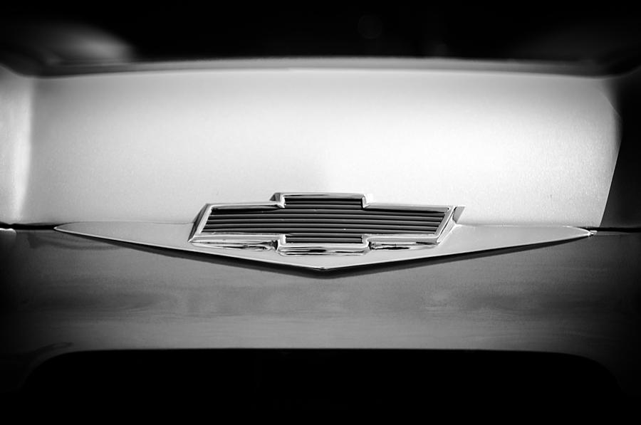 Black And White Photograph - 1969 Chevrolet Grille Emblem #2 by Jill Reger