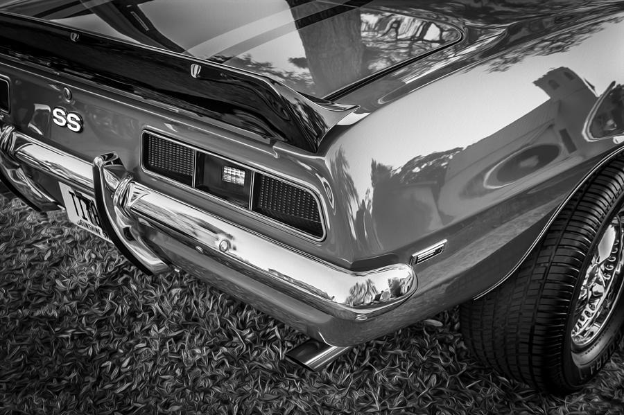 Vintage Photograph - 1969 Chevy Camaro SS 396 Painted BW #2 by Rich Franco