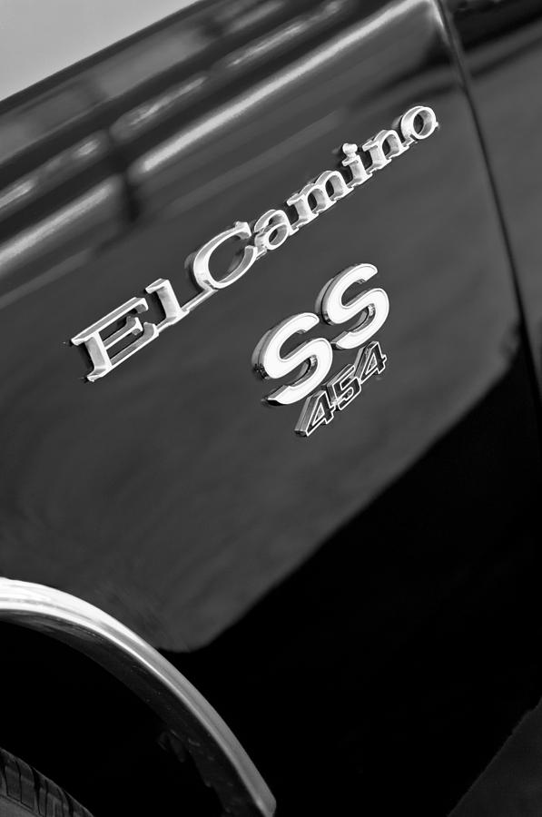 Black And White Photograph - 1970 Chevrolet El Camino SS 454 Emblem #2 by Jill Reger