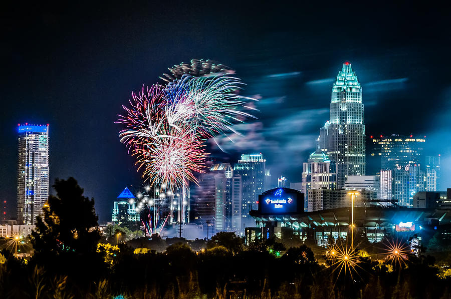 4th Of July Firework Over Charlotte Skyline Photograph by Alex