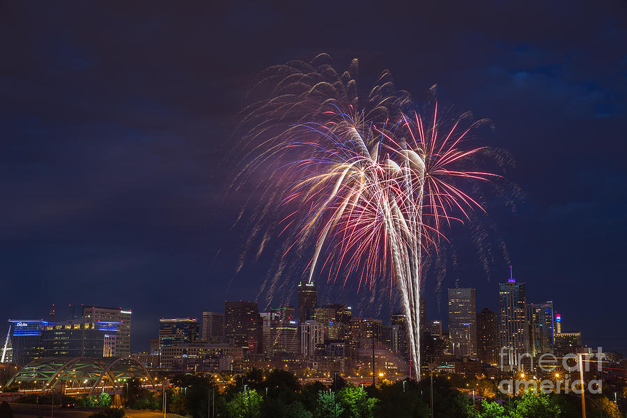 4th of July Fireworks Over Denver Skyline Photograph by Bridget Calip