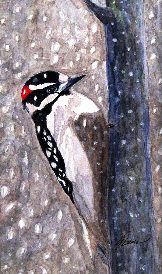 A Downy Woodpecker Painting by Angela Davies