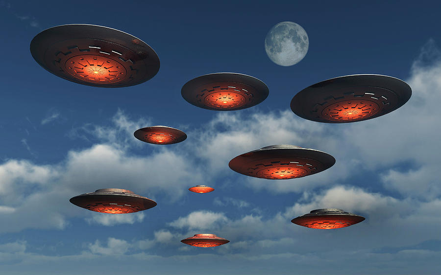 A Fleet Of Ufos Flying In Earths Photograph by Mark Stevenson - Fine ...