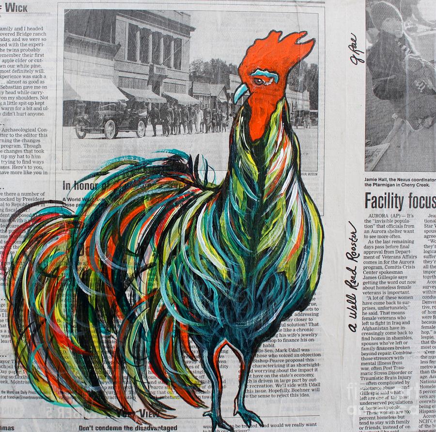 A Well Read Rooster Painting by Janice Pariza