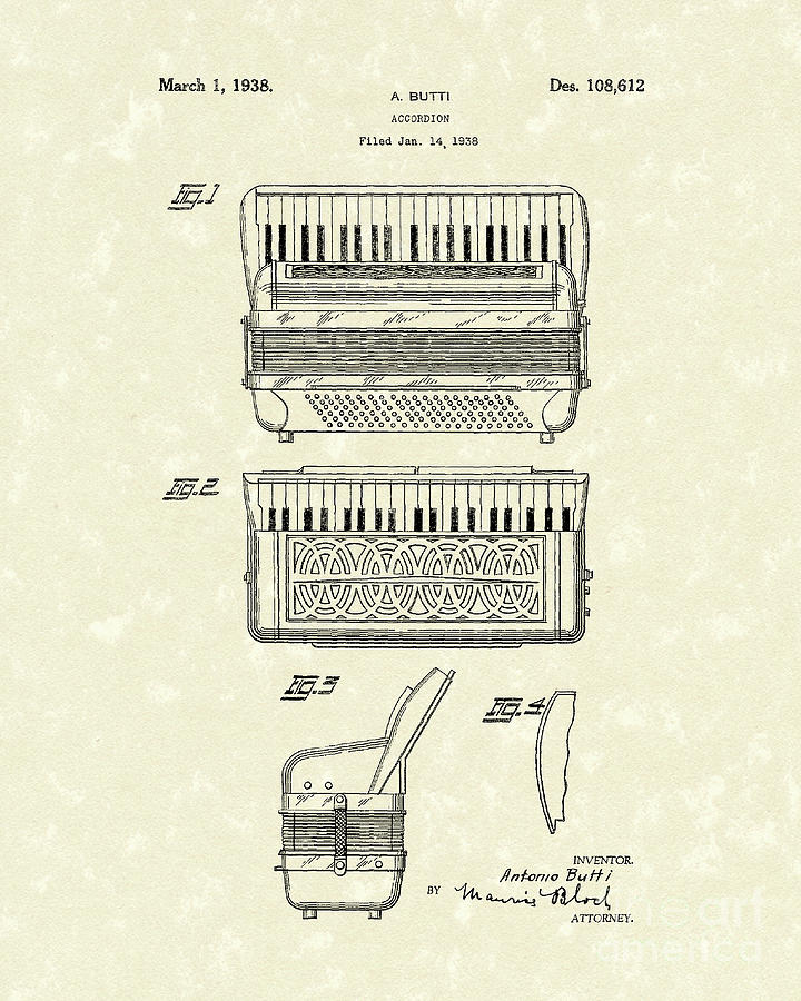 Accordion 1938 Patent Art #2 Drawing by Prior Art Design