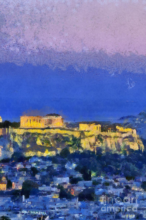 Acropolis of Athens during sunrise #3 Painting by George Atsametakis